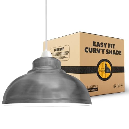 Image of LEDSONE Retro Satin Nickel Metal Ceiling Lampshade 29cm Easy Fit Modern Hanging Pendant Lightshade for Bedroom Dining Room Hallway Office Industrial Kitchen Restaurant Bar