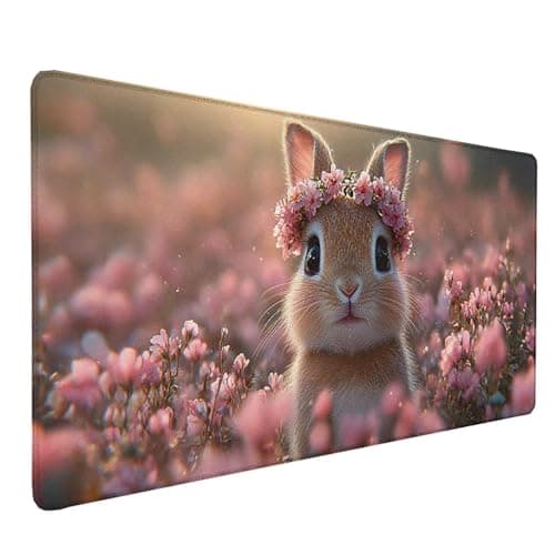 Image of Desk Mat Large 80x40cm, Rabbit Gaming Mouse Pad Pink Desk Mat with 3MM Stitched Edges, Non-Slip Rubber Base Mousepad Desk Decor for PC, Laptop, Gaming, Office and Home, Gifts for Women -lsy260348