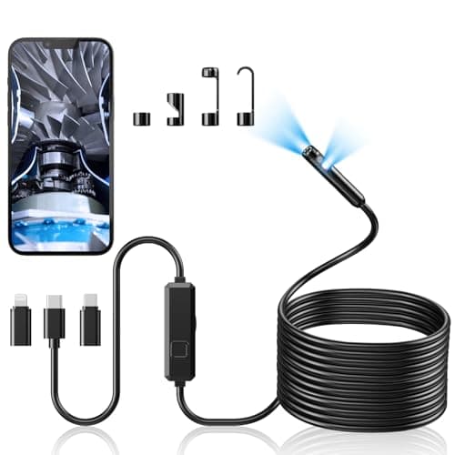 Image of Acoath Endoscope Inspection Camera with Light, Dual-Lens 1920P HD Borescope with 8 LED Lights, IP67 Waterproof Flexible Tools, 10M Semi-Rigid Snake Drain Garage Camera for Android & iOS