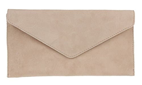 Image of Girly Handbags Womens Italian Suede Leather Clutch Bag Pinky Nude