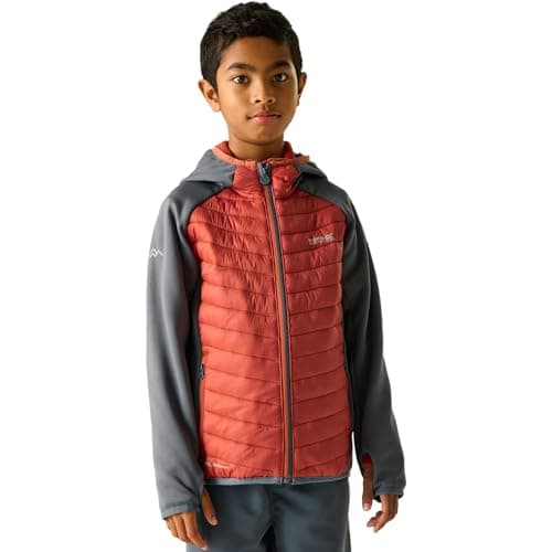 Image of Regatta Unisex Kids Junior Andreson Hybrid Quilted Jacket Water Repellent Coat 5-6 Yrs Dark Storm/Brick