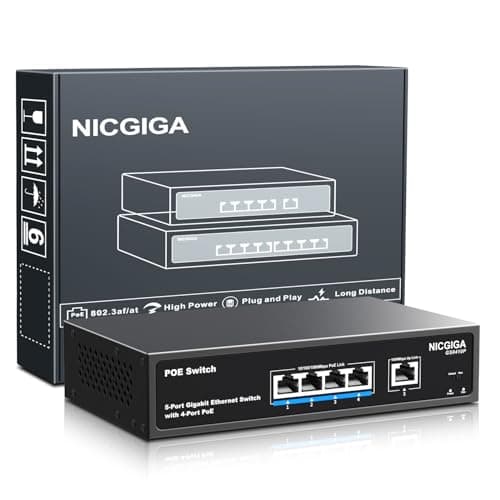 Image of NICGIGA 4 Port Gigabit PoE Switch Unmanaged, 4x IEEE802.3af/at PoE @78W, 1x 1000Mbps Uplink, VLAN Mode, Desktop/Wall-Mount, Black Metal Case