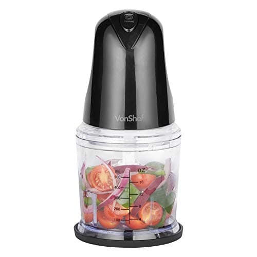 Image of VonShef Mini Chopper 500ml – Electric Food Chopper, Small Food Processor, Vegetable Cutter, Mixer & Dicer, 400W, 2 Speeds, Plastic Bowl & Stainless-Steel Blades, Non-Slip Base – Black