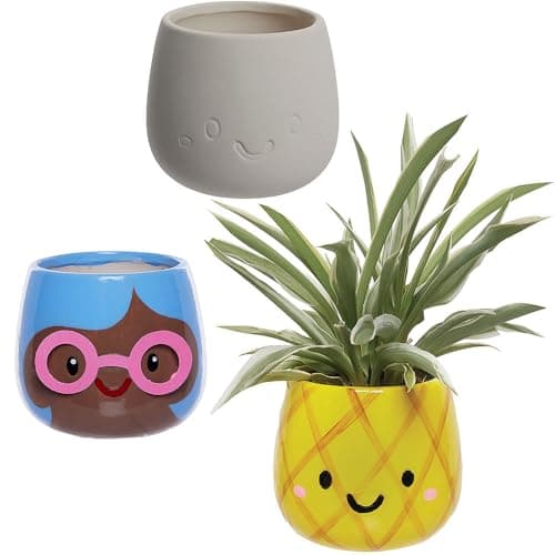 Image of Baker Ross WA155 Grass Head Ceramic Flowerpots - Pack of 3, Ceramic Pots for Decorating and Growing Plants