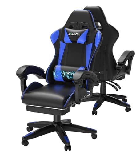 Image of Racingreat Massage Gaming Chair with Footrest, Ergonomic Reclining Office Chair with Lumbar Back Massage & Headrest for Office & Home (Blue)