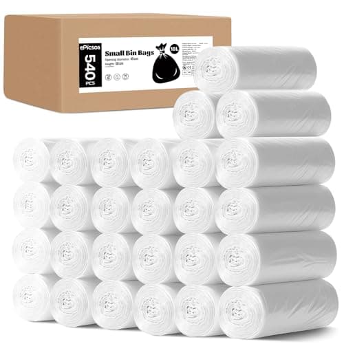 Image of 540 Counts Small Bin Bags, 10L White Plastic Bin Liners, Mini Pedal Trash Bags, Garbage Bags for Offices, Restaurants, Homes and Schools