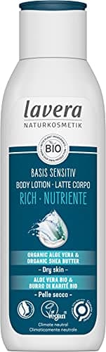 Image of lavera basis sensitiv Body Lotion Rich - Natural Cosmetics - vegan - Organic Aloe Vera & Organic Shea Butter - certified - 250ml, white