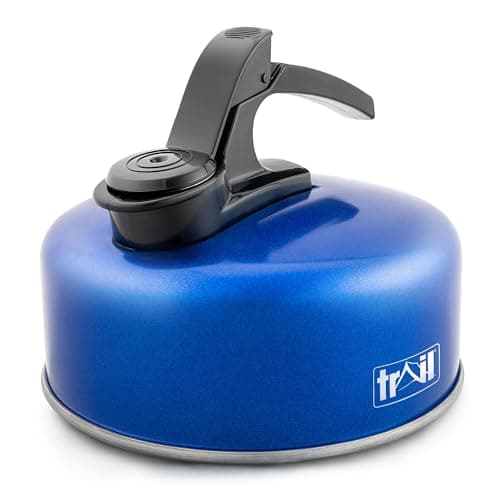 Image of Trail 1L Whistling Kettle, Lightweight Durable Aluminium, Rust Resistant, Easy Pour Whistle Spout, Heat Resistant Handle, Fast Boil Stove Top Travel Kettle, Outdoor Hiking Backpacking, 0.2kg (Blue)