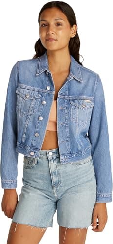 Image of Calvin Klein Women’s 90s Cropped Denim Trucker Jacket with Chest Pockets, Blue (Denim Light), S