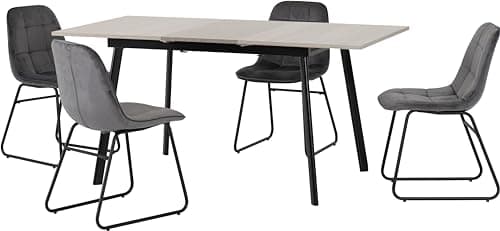 Image of Seconique Avery Extending Dining Table Set with 4 Lukas Dining Chairs in Concrete/Grey Velvet
