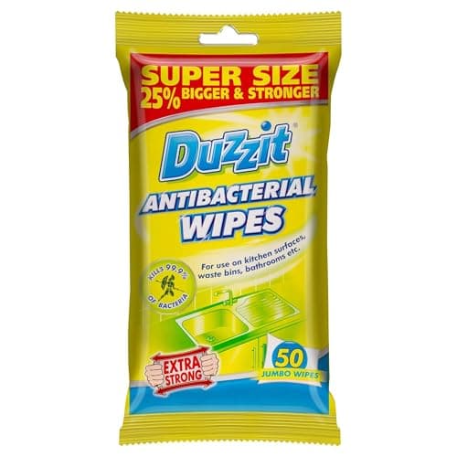 Image of 50 x Duzzit Antibacterial Cleaning Wipes Fresh Surface Wipes Kills 99.9 Percent Bacteria Kitchen Bathroom Multi Purpose Disinfectant Wipes Sold by VR ANGEL