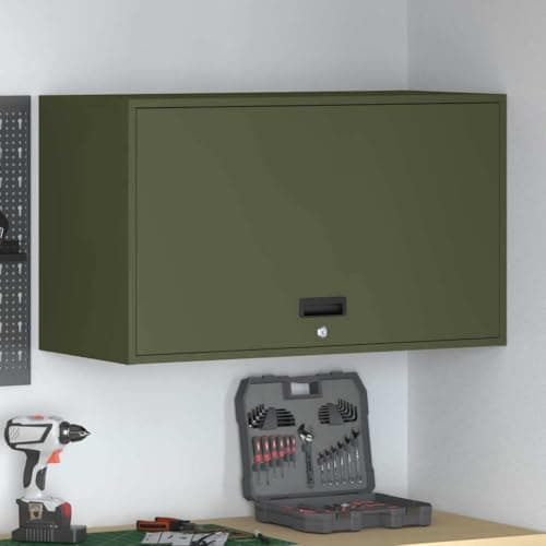 Image of SooIarix Olive Green Garage Wall Cabinet 40x90x53cm Gas Lift Door Heavy Duty Steel Secure Deadbolt Lock Space Saving Storage