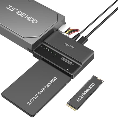 Image of Alxum 3 IN 1 Tool-Free PCIE NVME M.2 SATA IDE Adapter External 10Gbps USB 3.2Type C Hard Drive Converter for 2230/2242/2260/2280 M.2 SSD,2.5/3.5 inch SATA HDD SSD & 3.5 IDE HDD