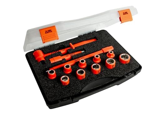 Image of ITL Insulated Tools Insulated Socket Set 13PC – 3/8" Drive Metric VDE Certified High-Voltage Safe Professional Grade Kit