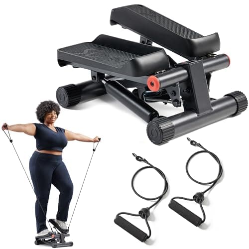 Image of Sunny Health & Fitness Stepper Machine for Home Use, Mini Stepper with Resistance Bands Fitness Equipment, Stair Step for Full Body Cardio Workout with Smart Bluethooth Free SunnyFit App Connection