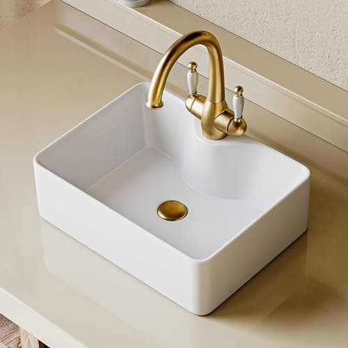 Image of Eridanus Countertop Basin, Rectangular Ceramic Bathroom Vessel Sink, 400 x 300 x 130 mm, Gloss White, with Tap Hole, Modern Vanity Wash Basin