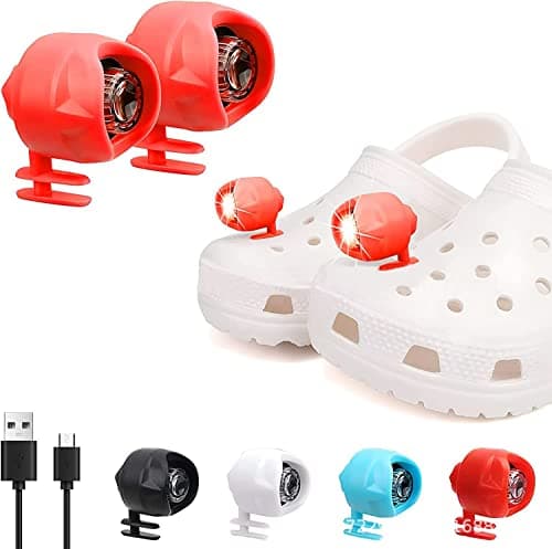 Image of 2Pcs Croc Lights, 3 Modes Rechargeable LED Lights for Croc Shoes with IPX5 Waterproof, Used for Walking, Cycling and Running at Night (RED)