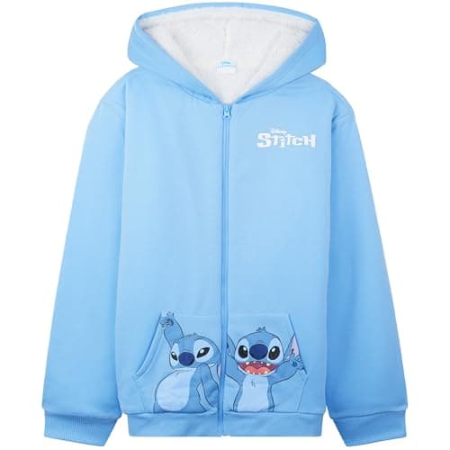 Image of Disney Stitch Hoodie for Girls Teens 6-14 Years, Sherpa Fleece Lined Jacket, Zip-Up Hooded Sweatshirt, for Girls (6-7 Years, Blue Stitch)