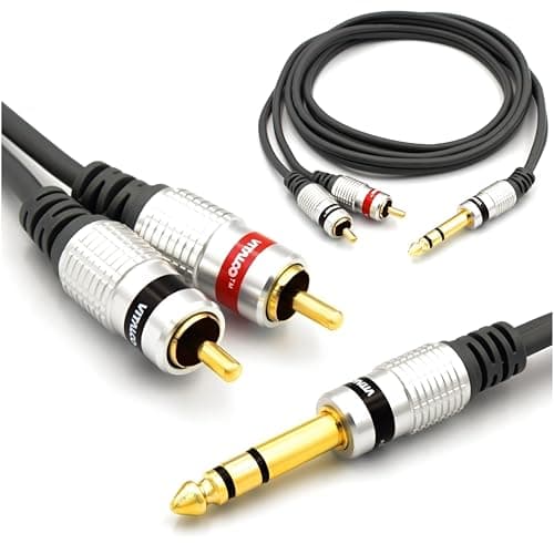Image of VITALCO Jack 6.35mm Stereo to 2RCA Cable 3m Y Splitter Lead 1/4 Inch TRS Stereo to Twin RCA Cinch Mono Male to Male Plug 1/4 Audio Adapter Gold OFC