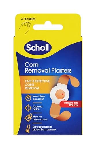 Image of Scholl Corn Removal Plasters, Easy-to-Use Treatment, Includes 4 Discs with Salicylic Acid, Delivers Pain Relief & Effective Corn Removal for Foot or Toes