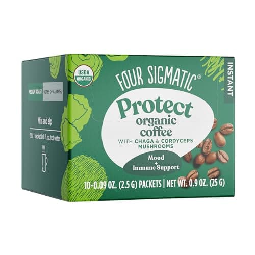 Image of Four Sigmatic Foods, Organic Instant Coffee Mix with Chaga and Cordyceps Mushrooms, 0.09 Ounce, 10 Pack (Packaging May Vary)