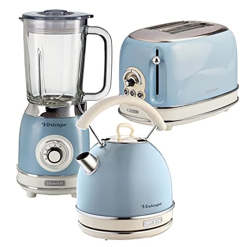 Image of Ariete ARPK27 Retro Style Dome Kettle, 2 Slice Toaster & Jug Blender Set, Vintage Design, Blue