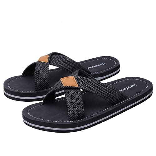 Image of Harssidanzar Men's Cross Slide Sandals Slip on Comfortable Lightweight Summer Slipper Shoes For Indoor and Outdoor Quick-Dry KM229UK,Black,Size 9.5