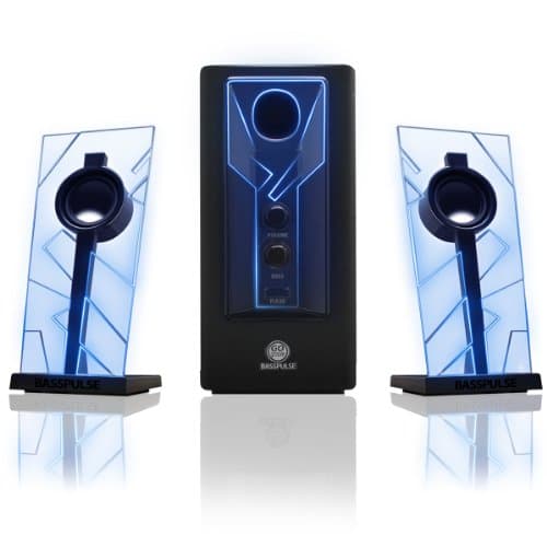 Image of GOgroove BassPULSE 2.1 LED Satellite Stereo PC Computer Gaming Speakers with Blue Glow Lights, Bass Controls and Powered Subwoofer- Compatible with PC, Mac, Desktop, Laptop and More Multimedia Devices