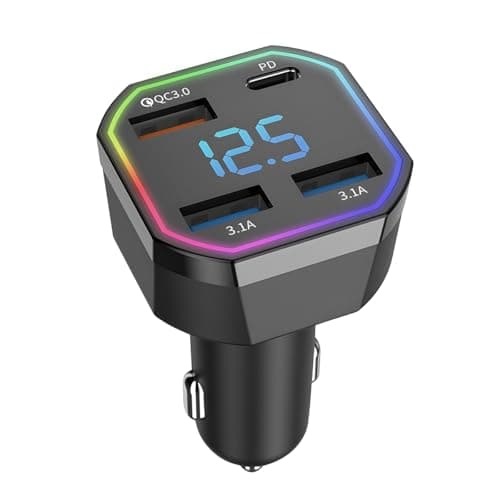 Image of CGEAMDY Car Phone Charger Fast Charging, USB 4 Port Metal Car Charger Adapter, Car Cigarette Lighter USB Charger, Cars Charge LED Voltage Display, Universal Interior for Cars Decorative Accessories