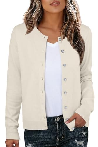 Image of GRECERELLE Womens Soft Cardigans Elegant Lightweight Long Sleeve Ladies Cardigan Knit Jumper Pearl Button Down Sweaters for Women UK, Autumn, Winter, Dating and Party (Oatmeal, M)