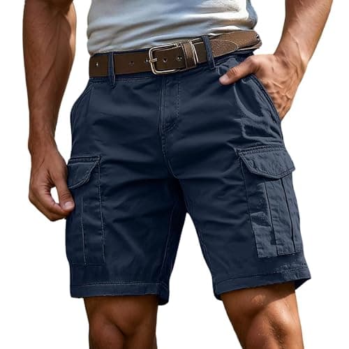 Image of Cargo Combat Shorts for Men UK Casual Summer Cargo Half Pants with Multi-Pockets Breathable Chino Utility Casual Comfort Stretch Workwear Shorts No Belt Summer Outdoor Hiking Pants for Men Navy