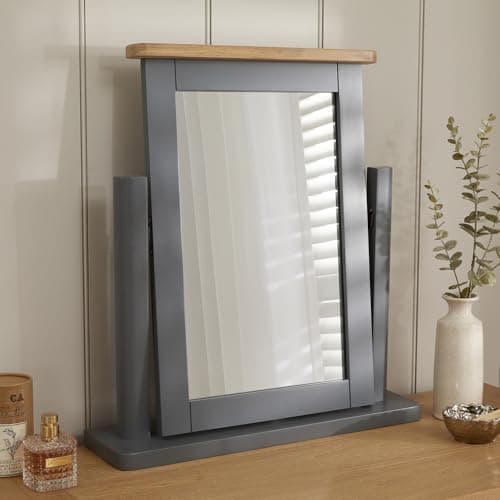 Image of Marbury Slate Grey | Painted Vanity Mirror | Adjustable Dressing Table Mirror | Wooden Frame | Tilting Hinged Design | Easy Assembly | H 500mm x W 450mm x D 400mm