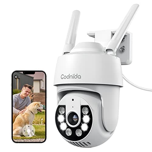 Image of Codnida 2K Security Camera Outdoor, 360° PTZ WiFi Camera, CCTV Camera with 24/7 Recording, PIR Human Detection, Sound and Light Alarm, Support 16-128G SD Card, Works with Alexa