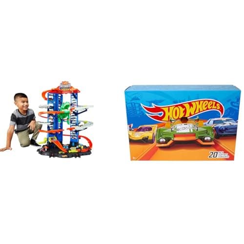 Image of Hot Wheels City Ultimate Garage, Chomping T-Rex and 20 PACK Anazon FFP [Amazon Exclusive]