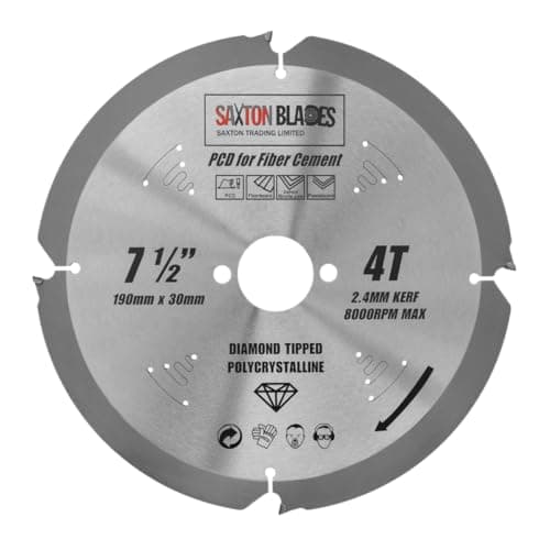 Image of Saxton PCD Circular Saw Blade, 190mm x 4 Teeth x 30mm Bore 16, 20 & 25mm rings, Polycrystalline Diamond Tipped Fibre Cement Board, Hard Materials