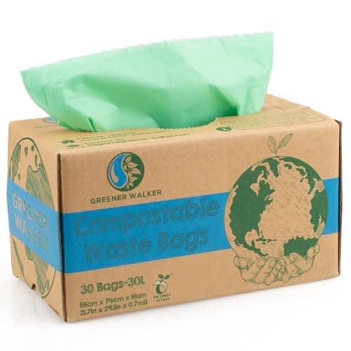 Image of Greener Walker 30L-30Bags 100% Compostable Biodegradable Bin Liners 6L/10L/30L Food Waste Bags with EN13432 Certificate Caddy Kitchen Bin Liners