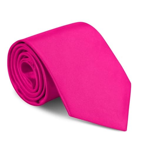 Image of URAQT Men's Solid Satin Neck Tie, Premium Pure Color Necktie for Men, Formal Black Tie for Men Business Wedding Party Work, 8cm, Bright Rose Red