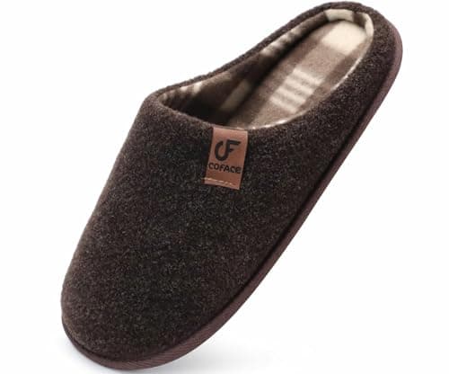 Image of COFACE Mens Cozy Memory Foam Scuff Slippers Casual Slip On Warm House Indoor/Outdoor Shoes Felt Sandal Slippers size 9 Dark Brown