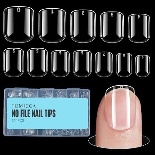 Image of TOMICCA Extra Short Square Nail Tips, 504Pcs Clear Durable Full Cover Nail Tips for Gel Extensions Acrylic False Nails, Flexible & Sturdy Press on Nails Manicure Salon DIY at Home 12 Sizes