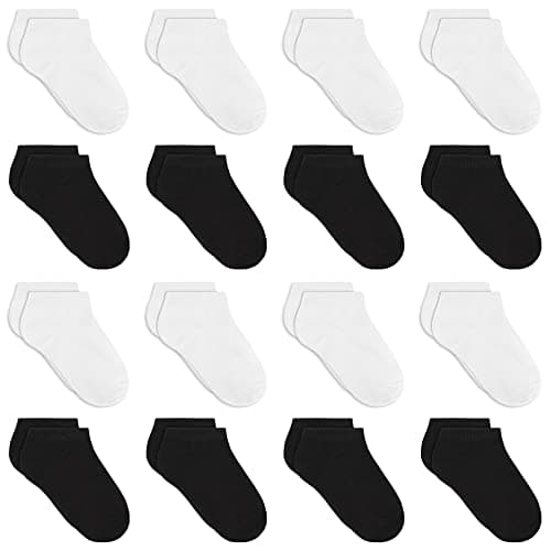 Image of GENTABY Kids Trainer Socks Boys Girls - Black White Toddler Ankle Socks16 Pairs Low Cut Athletic Socks Sports Running for 7-10 Years Boys School Durable Socks
