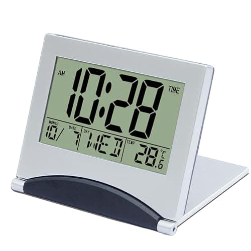 Image of Digital Travel Alarm Clock Folding Portable Ultra-Thin Snooze 12/24H Date Temperature Birthday Reminder Countdown Function Battery Operated AAA Batteries Included(Take Off Insulating Sheet First)