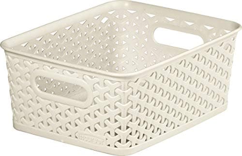 Image of Curver My Style Medium Rectangular Storage Basket, Vintage White, 13 Litre