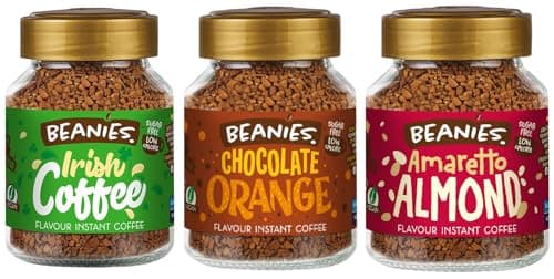 Image of Beanies Flavoured Instant Coffee Jars 3x50g ; Amaretto Almond, Chocolate Orange & Irish Coffee