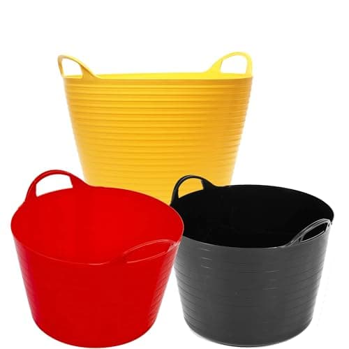 Image of 40 Litre Strong Robust Black Yellow or Red Coloured Flexible Tubs For Multi Purpose Storage Container Garden Bucket (2, Black)