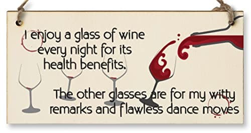 Image of The Plum Penguin Handmade Wooden Hanging Wall Plaque Glass of Wine a Night Witty Remarks and Dancing Funny Novelty Wine Lovers