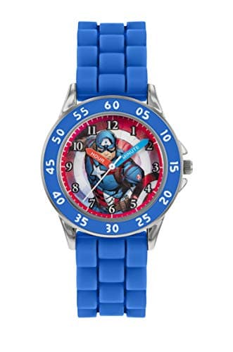 Image of Avengers Disney The The Time Teacher Kids Blue Silicon Strap Captain America Dial Watch AVG9033