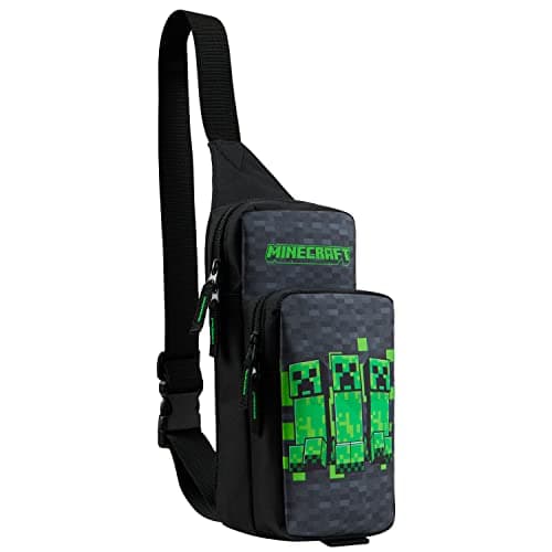 Image of Minecraft Crossbody Bag for Boys Teens Creeper Sling Bag with Compartments Adjustable Strap Chest Bag for Travel Holidays Ideal for Phone Wallets Gamer Gifts (Black/Green)