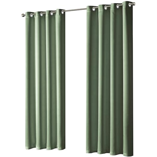 Image of Olivia Rocco Blackout Eyelet Curtains Black Out Thermal Ring Top Curtain Pair Window Treatment Living Room Bedroom, 66" (Width) x 54" (Drop) Sage Green