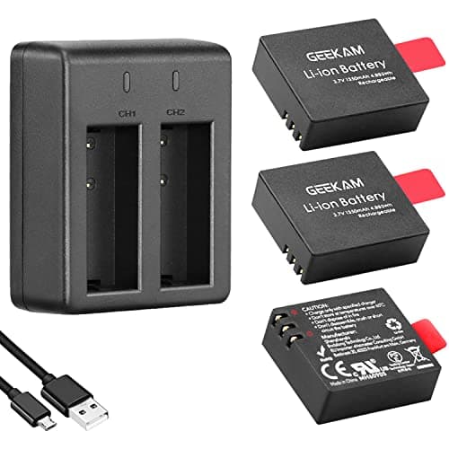 Image of Action Camera Battery Pack, 1350mAh Rechargeable Battery(3-pack) with USB Dual Charger for Sports Camera, Compatible with AKASO EK7000/CAMPARK/Crosstour/APEMAN/sj4000 and more
