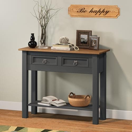 Image of Corona Charcoal 2 Drawer Console Table Solid Wood Pine Wooden Painted Dark Grey Hallway Living Dining Room Kitchen Side Unit Dresser Display 73cm High 88cm Wide 32cm Deep
